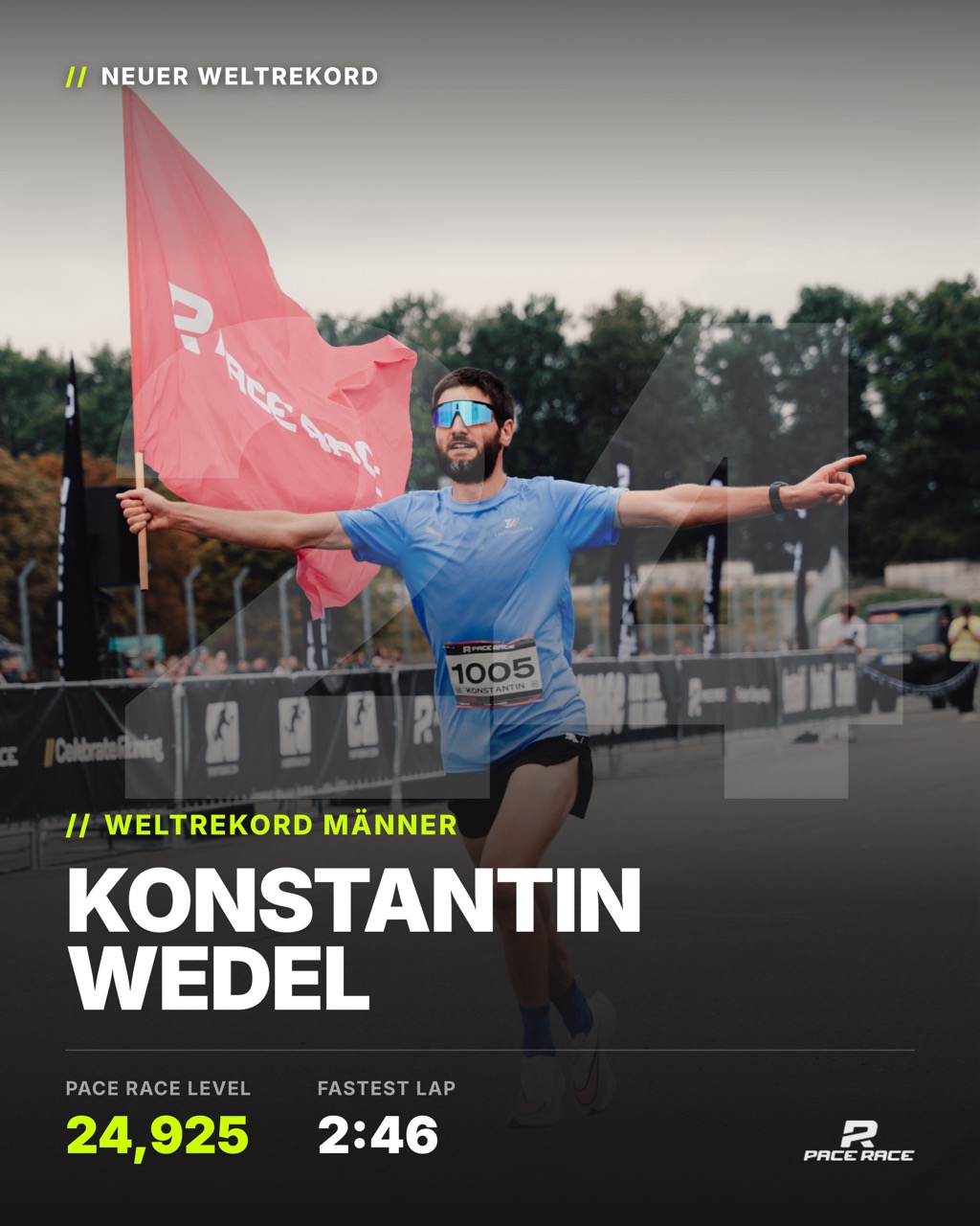 Weltrekord Männer: Konstantin Wedel – Pace Race Level 24,925 · Fastest Lap 2:46